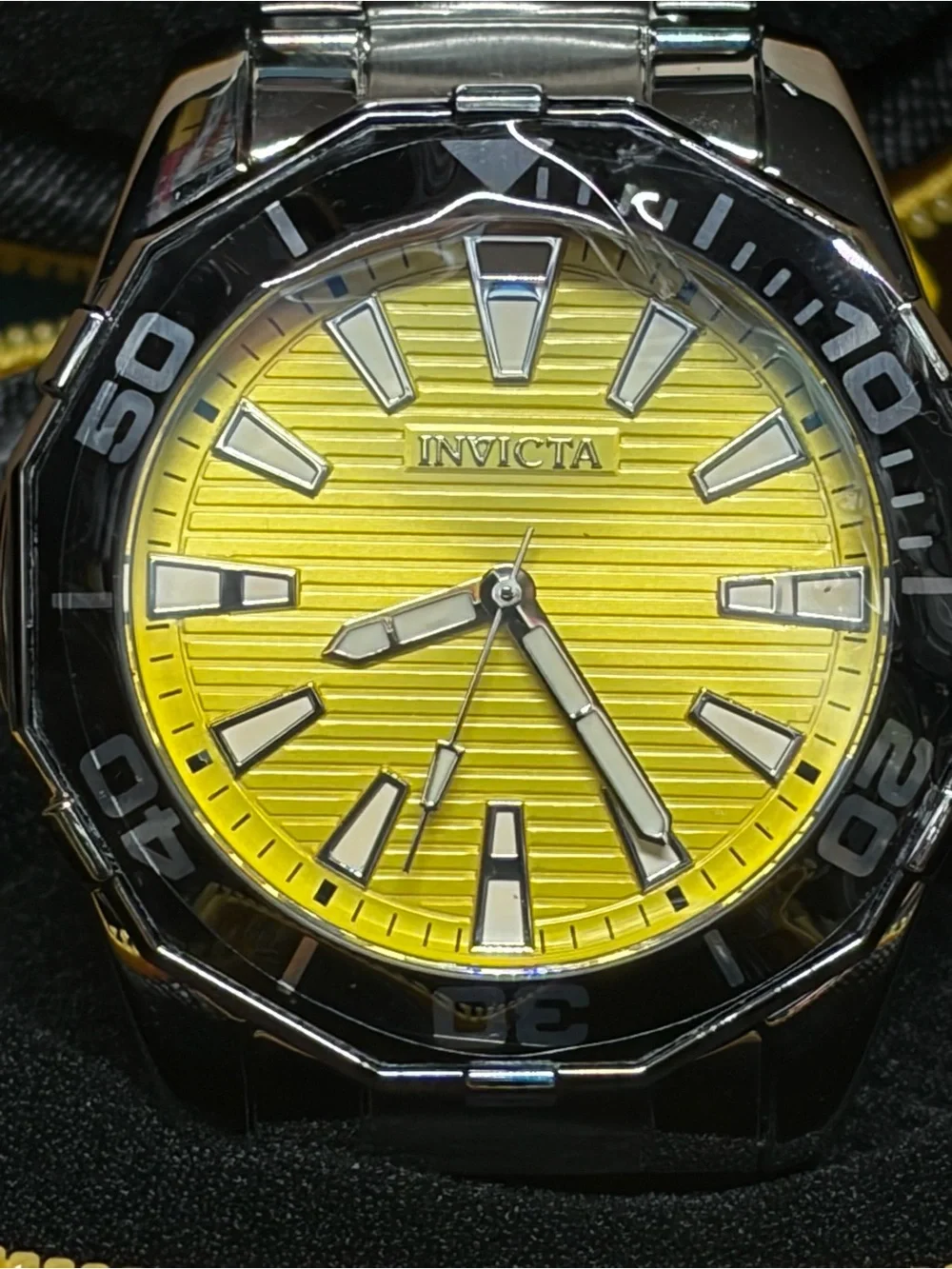Invicta Men’s Pro Diver Meridian 46mm Yellow Dial Watch (Model: 001-GA-M-101)